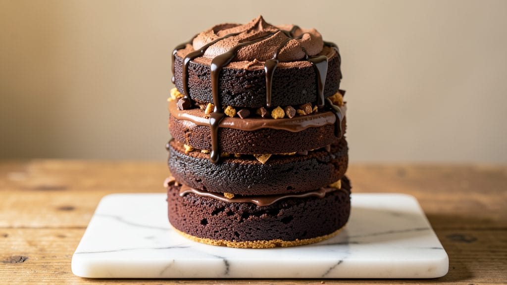 Cheesecake Factory Chocolate Tower Truffle Cake Copycat Recipe: Layered Chocolate Ganache and Toasted Pecan Crown