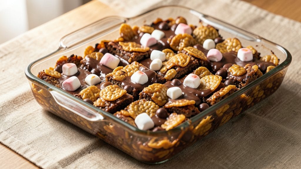 Chocolate Rice Krispie Squares Recipe: Fudgy Melty Layers Over Crunchy Cereal